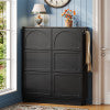 GDFStudio Brathorn Modern Rattan Wooden Shoe Rack with 6 Flip Drawers and 3 Silvery Hooks, Black