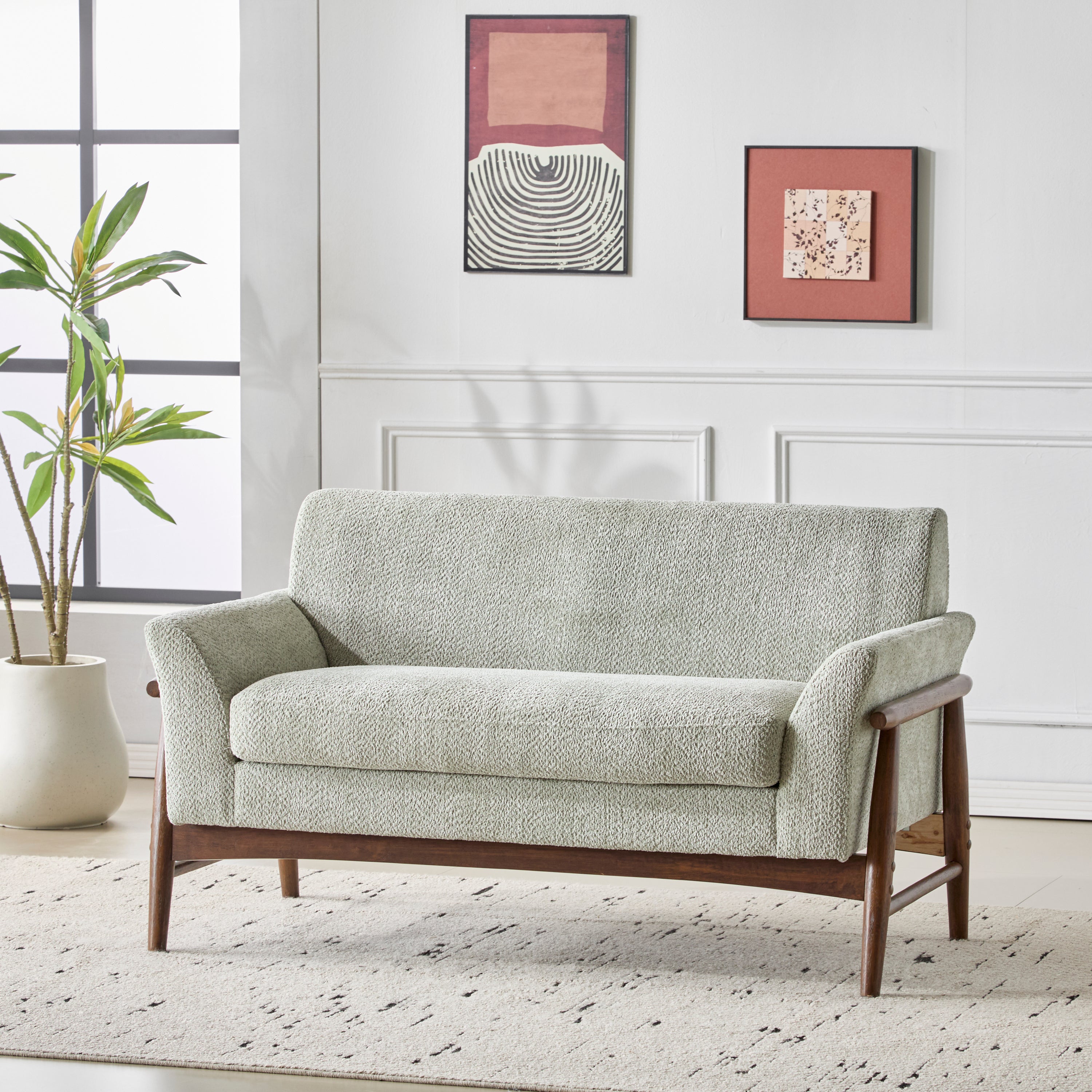 GDF Studio Modern Upholstered Loveseat with Elm Wood Legs & Flare Arm Design