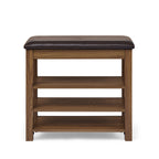 GDFStudio Debby Wood Faux Leather Upholstered?Shoe Rack Bench, Brown