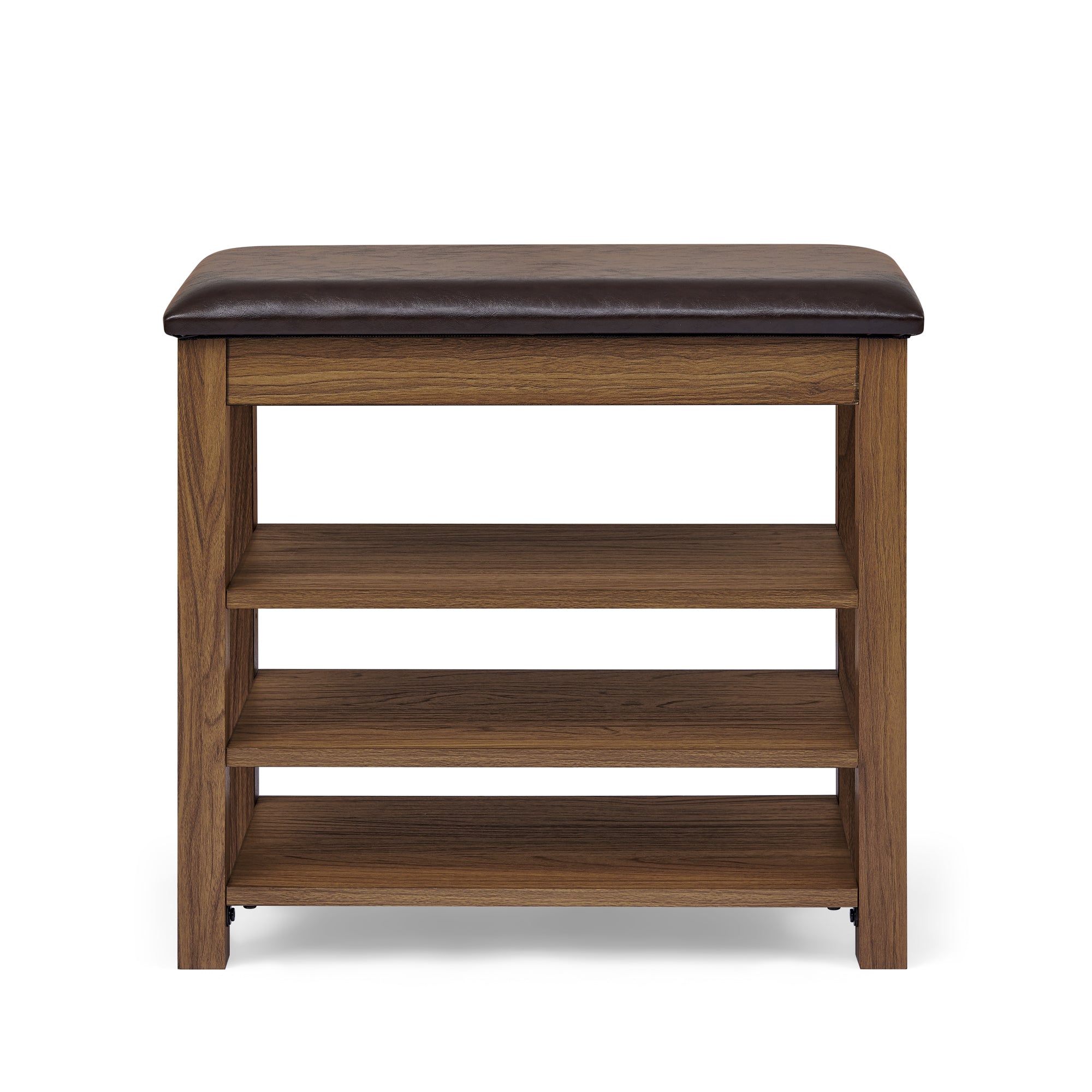 GDFStudio Debby Wood Faux Leather Upholstered?Shoe Rack Bench, Brown