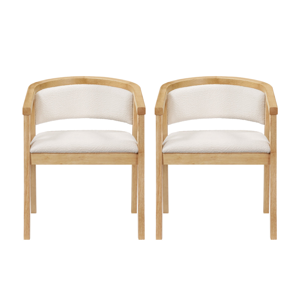 Christopher Knight Home Emilia Mid Century Modern Boucle Upholstered Dining Chairs with U-Shaped Armrests (Set of 2), Beige/Oak
