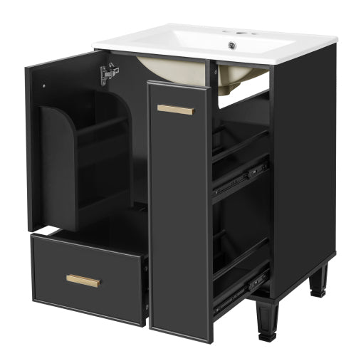 Christopher Knight Home Able 24" Bathroom Vanity with Ceramic Sink, 2-Tier Pull-Out Basket and Deep Drawer, Black