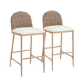 Christopher Knight Home Avirae 29.25" Farmhouse Rattan Upholstered Barstools (Set of 2), Beige/Brown