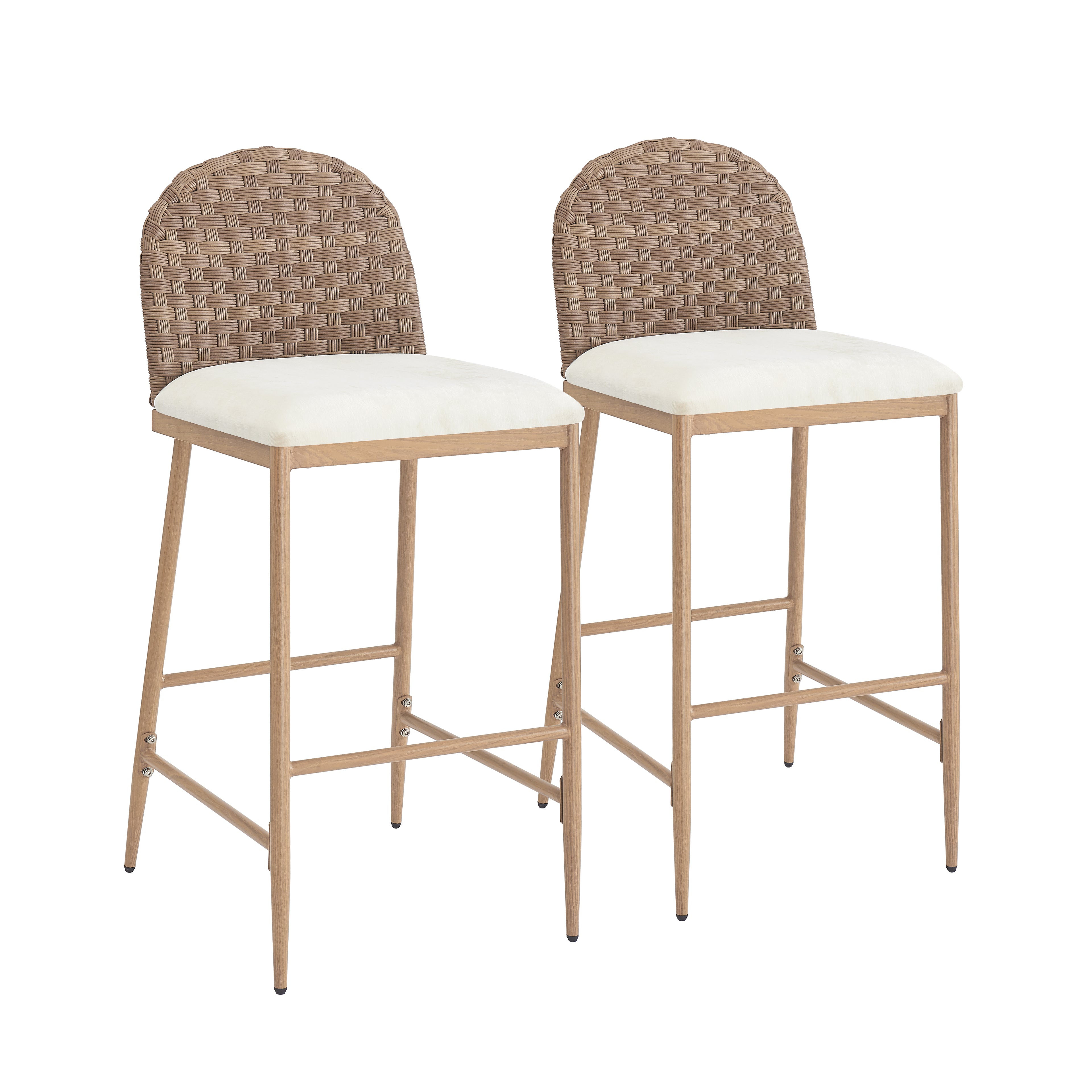Christopher Knight Home Avirae 29.25" Farmhouse Rattan Upholstered Barstools (Set of 2), Beige/Brown