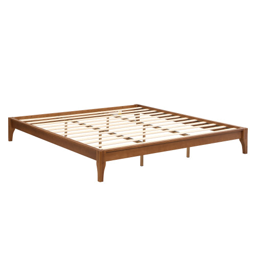 GDFStudio Johnny 12 Inch Solid Bamboo Wood Platform Bed with Wood Slats and Metal Support , King Size, Brown