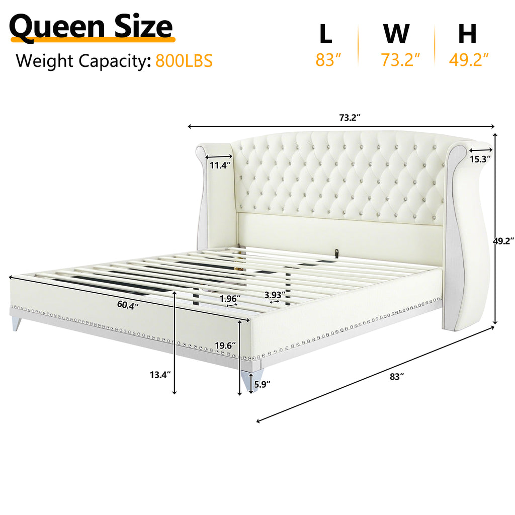 Christopher Knight Home Modern Velvet Wingback Tufted Platform Bed with Nailhead Trim and Silver Legs