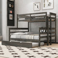 GDFStudio Stewart Wood Twin XL over Queen Bunk Bed with Trundle and Ladder, Grey