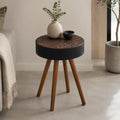 GDFStudio Min Contemporary Wooden Round Side Table with Carved Tabletop, Black