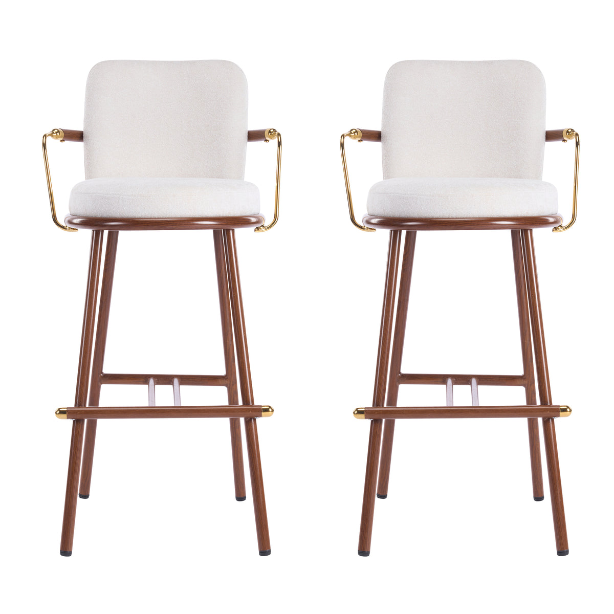 Christopher Knight Home Clara Modern Upholstered Bar Stools (Set of 2), Beige/Walnut