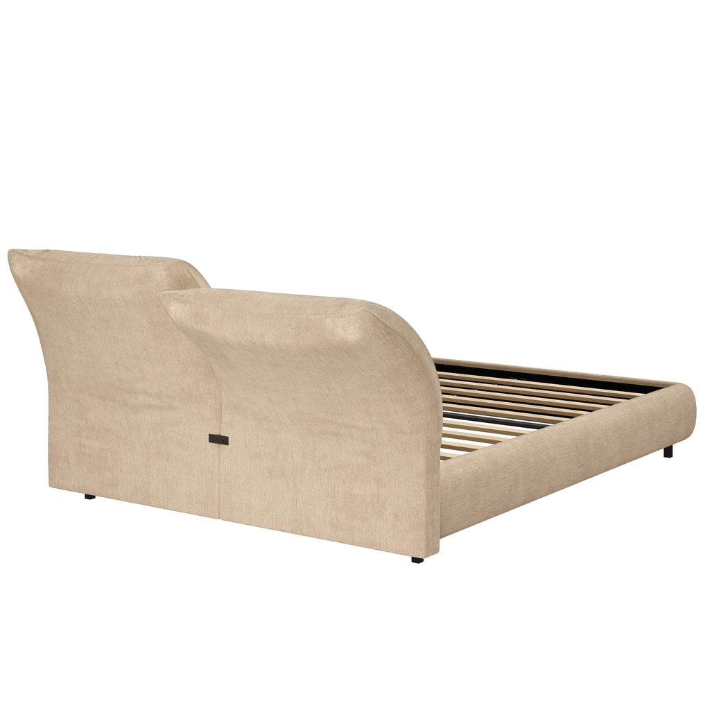 Christopher Knight Home Modern Fabric Upholstered Bed with Adjustable Cushion Headboard & Wood Slat Support