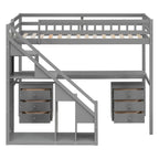 Bunk Bed with Stairs, Desk & LED Lights, Space-Saving Storage Bunk Bed with Drawers for Kids & Teens