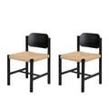 Christopher Knight Home Kayle Mid-Century Modern Acacia Wood Dining Chairs with Paper Rope Weave, Black, Set of 2