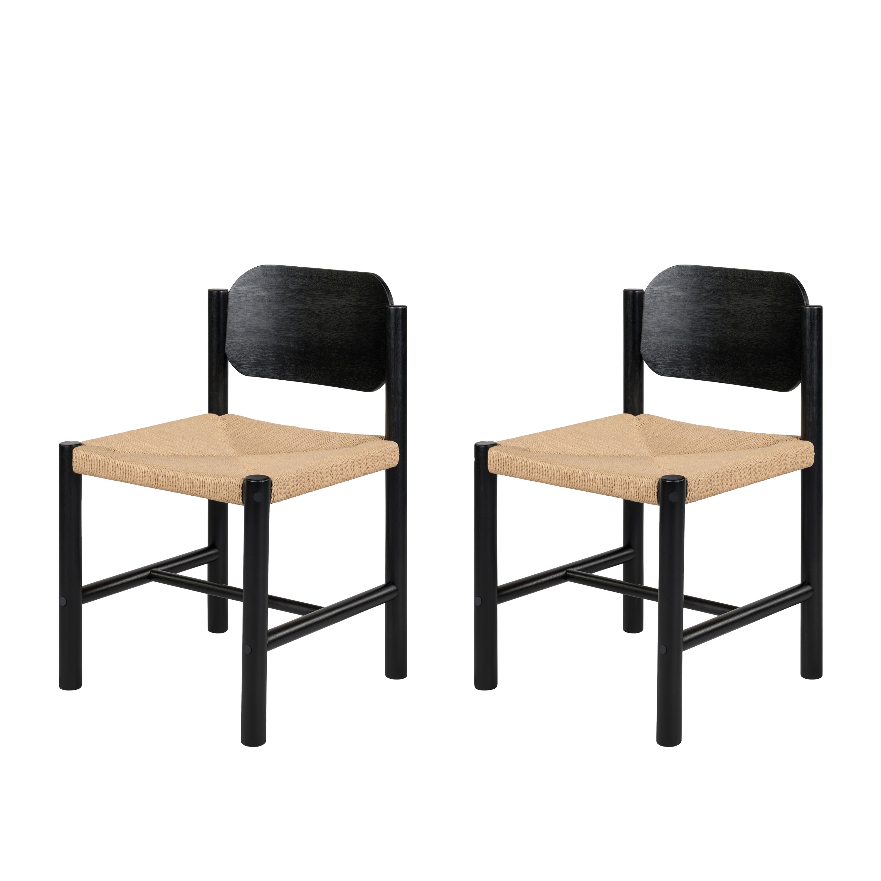 Christopher Knight Home Kayle Mid-Century Modern Acacia Wood Dining Chairs with Paper Rope Weave, Black, Set of 2