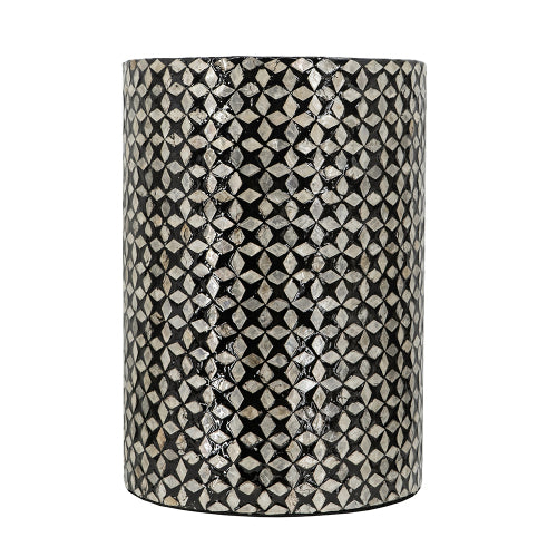 GDFStudio Dutile Capiz Drum Accent Side Table, Black-Diamond Pattern