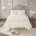 GDFStudio Kaede Boho Tufted Cotton Chenille Bedding Set with Medallion Fringe Coverlet and Matching Shams, Off White, King