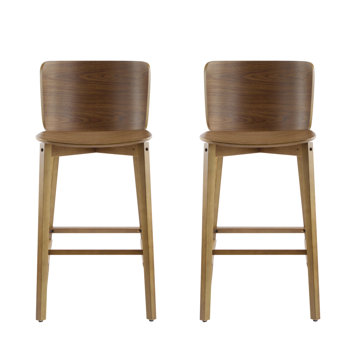 Christopher Knight Home Mario Indoor Wood Barstools with Curved Backrest (Set of 2), Walnut