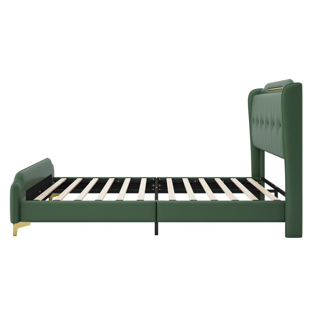 Christopher Knight Home Modern Faux Leather Platform Bed with Gold Metal Accents & Sturdy Wood-Metal Frame