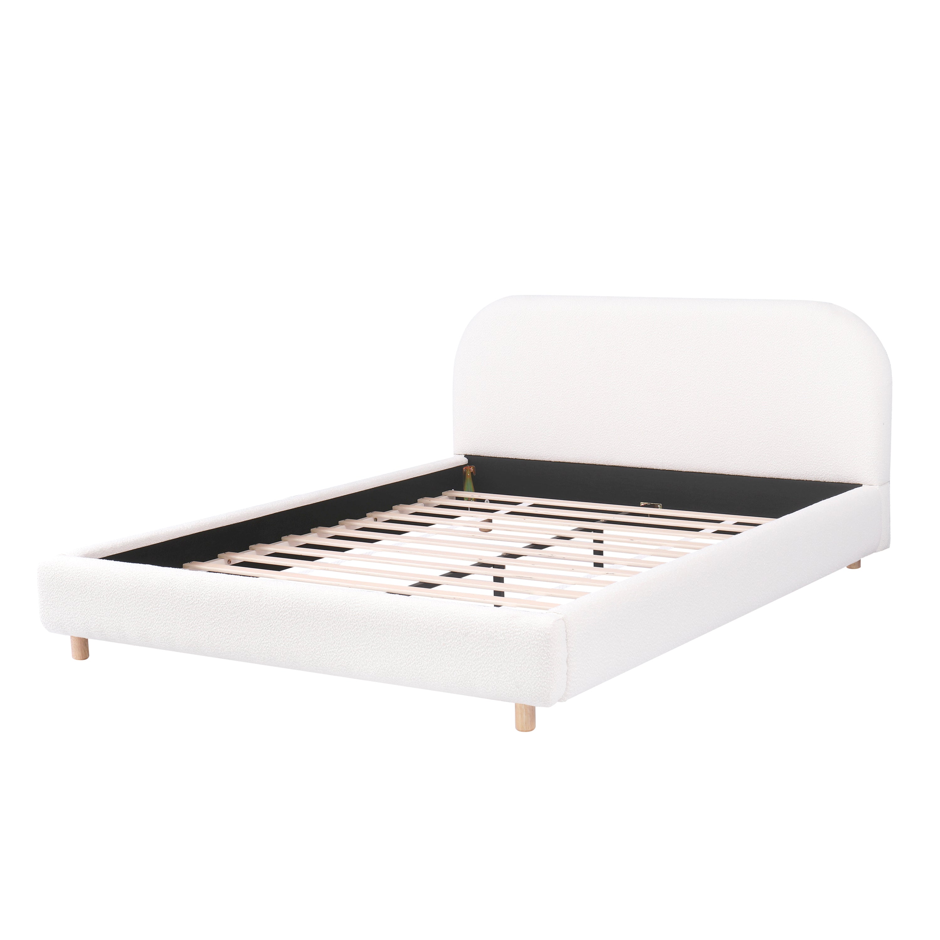 Christopher Knight Home Luxury Boucle Upholstered Queen Bed Frame with Headboard & Wooden Slats