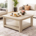 Christopher Knight Home Rowan Modern Square Wood Coffee Table with 2-Tier Storage Shelf, Natural