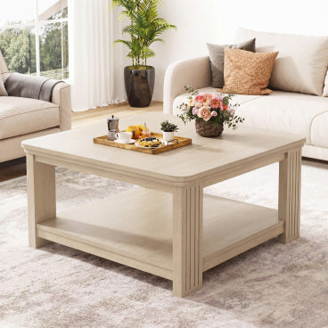 Christopher Knight Home Rowan Modern Square Wood Coffee Table with 2-Tier Storage Shelf, Natural
