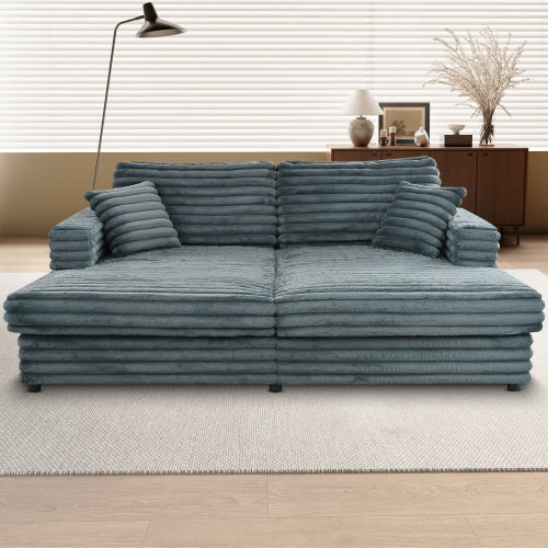 GDFStudio Ivern Modern 86''W Corduroy Double Chaise Lounge, Deep Seat Oversized Loveseat, Gray