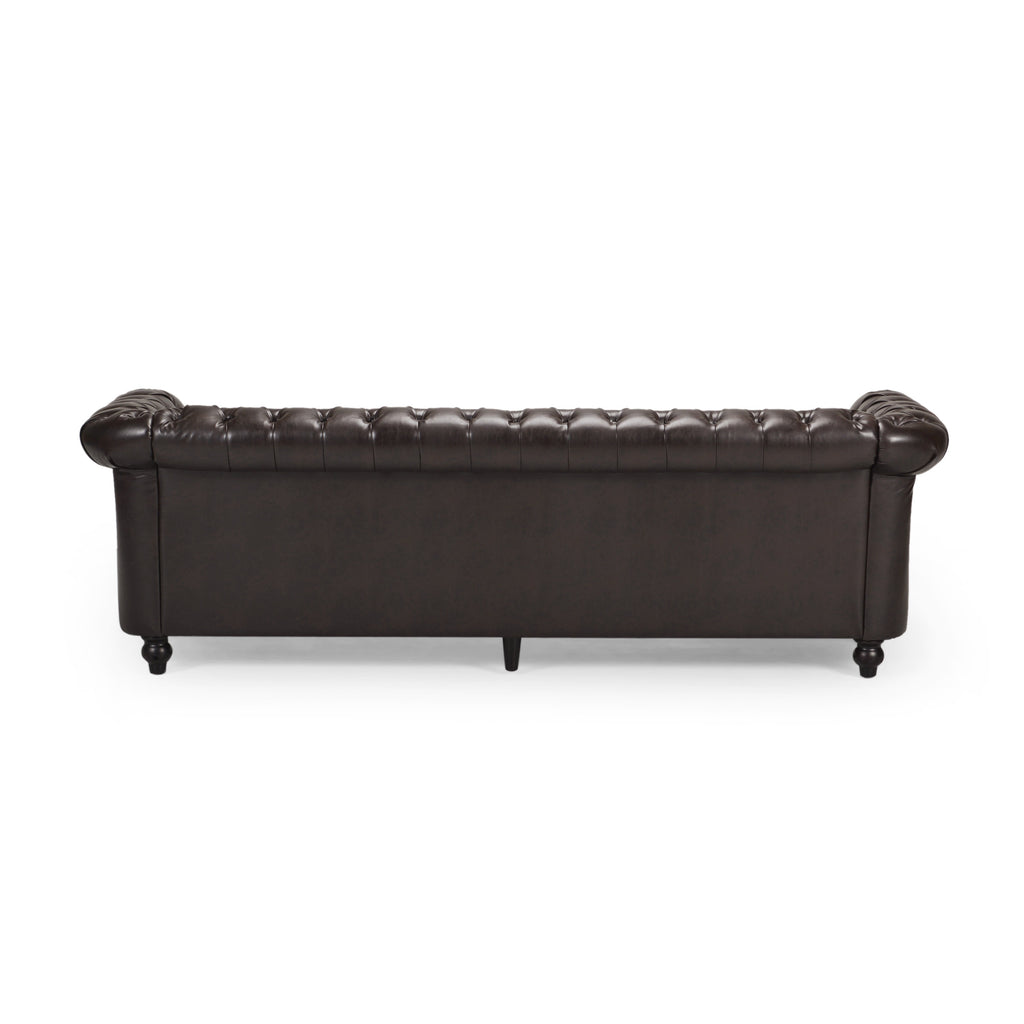 Christopher Knight Home Classic Tufted Chesterfield 3 Seater Sofa with Scrolled Arms & Nailhead Trim