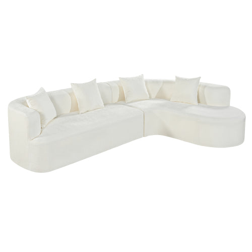 GDFStudio Sienna Modern Chenille 116.5" 4-Seater Compressed Cloud Sectional Sofa with 4 Pillows, Beige