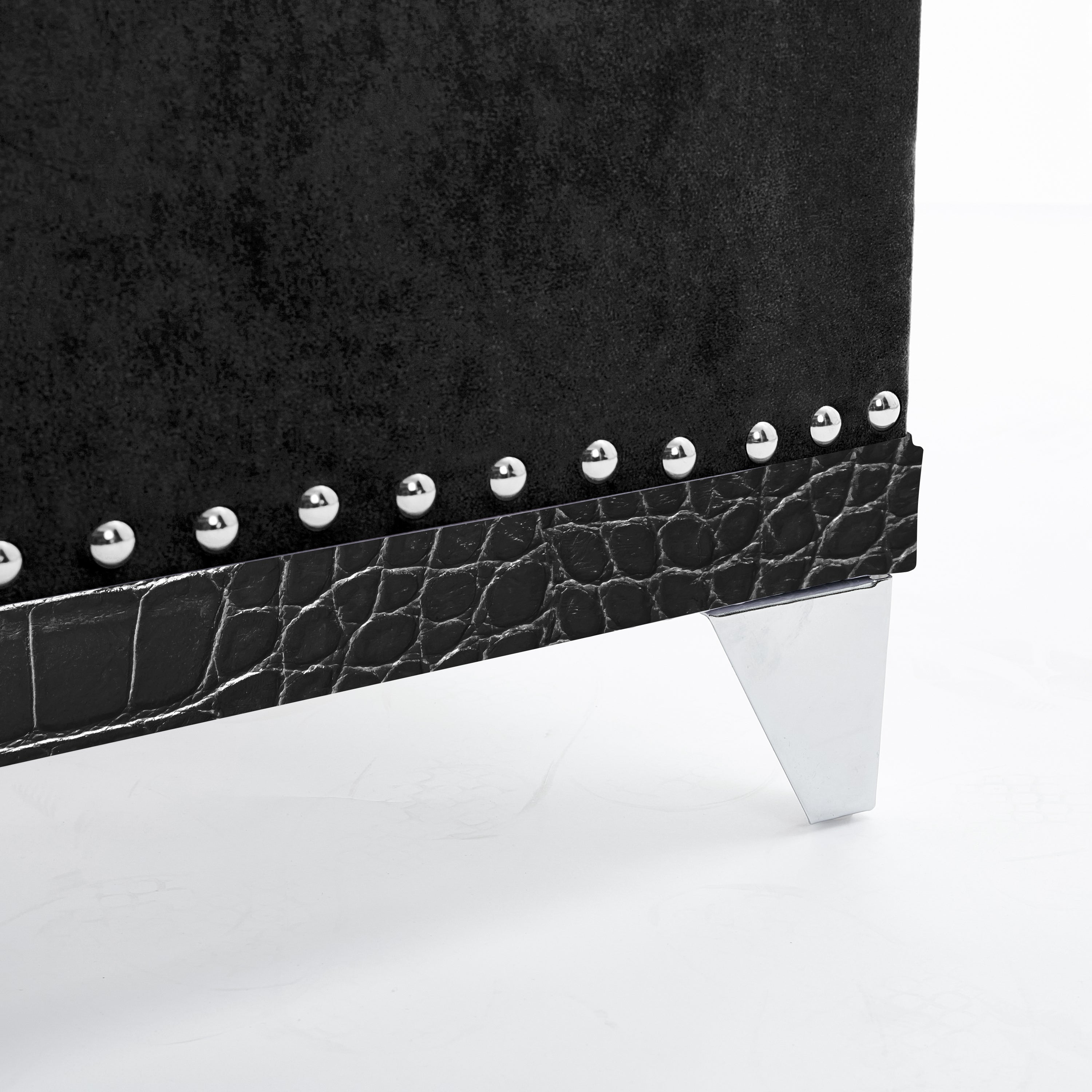 Christopher Knight Home Modern Velvet Wingback Tufted Platform Bed with Nailhead Trim and Silver Legs