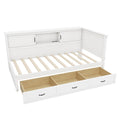 GDFStudio Maggie L-Shaped Bed Frame with Bookcase and Drawer, Twin Size, White