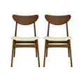 Christopher Knight Home Reed Mid-Century Modern Rubber Wood Faux Leather Upholstered Dining Chairs (Set of 2), Beige/Walnut