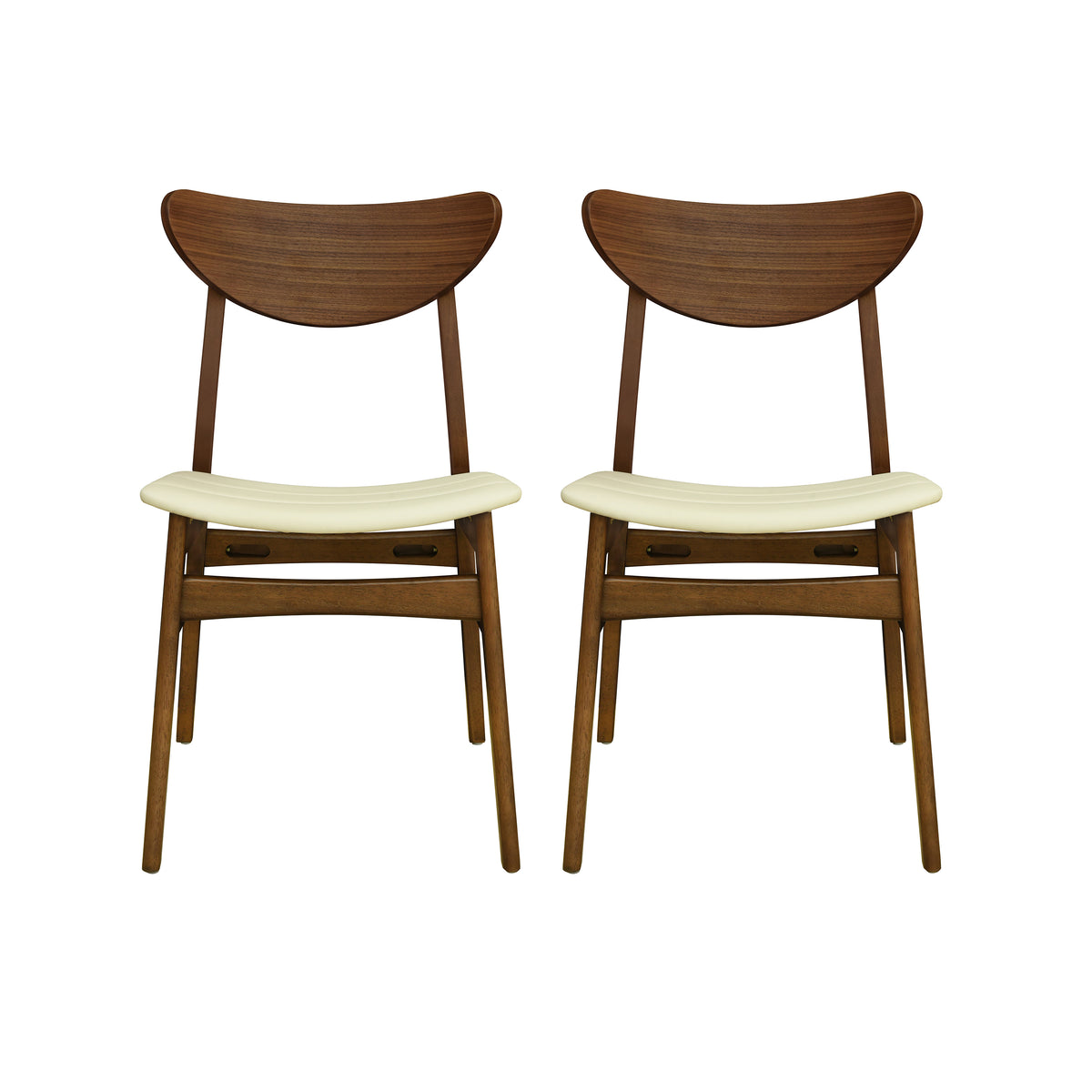 Christopher Knight Home Reed Mid-Century Modern Rubber Wood Faux Leather Upholstered Dining Chairs (Set of 2), Beige/Walnut