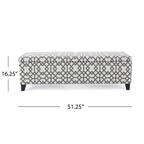 Storage Bench Ottoman with Hidden Storage & Geometric Gray-White Upholstery