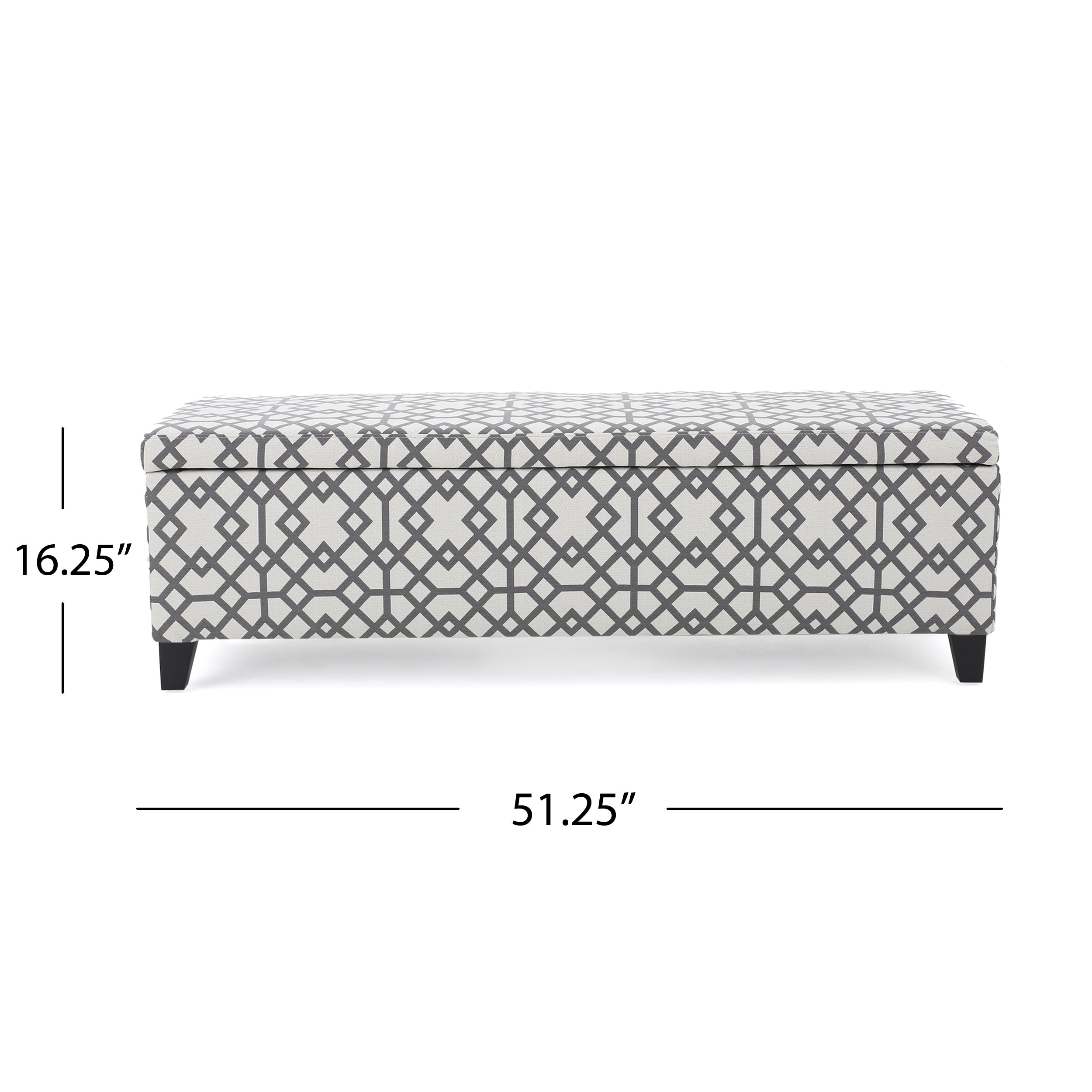 Storage Bench Ottoman with Hidden Storage & Geometric Gray-White Upholstery