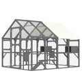 GDFStudio Harrison Outdoor Wooden Cat Catio Enclosure, Large Walk-In Cat House with Platforms, Bridge and Ramp, Gray