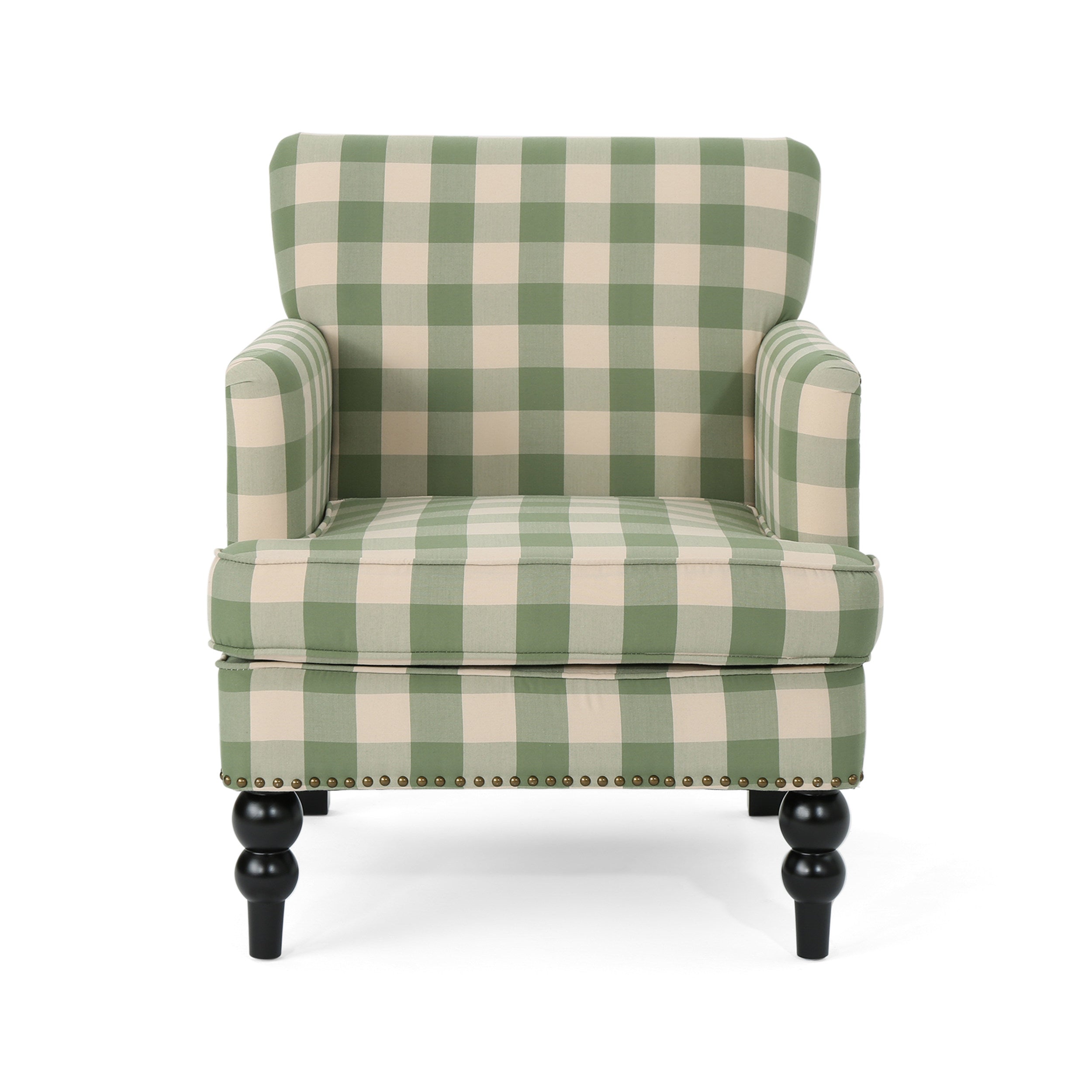 Christopher Knight Home Harrison Contemporary Fabric Upholstered Club Chair with Nailhead Trim, Green Checkerboard