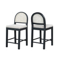 Christopher Knight Home Kinich Boho Rubberwood Rattan Upholstered Counter Stools (Set of 2), Black/Gray