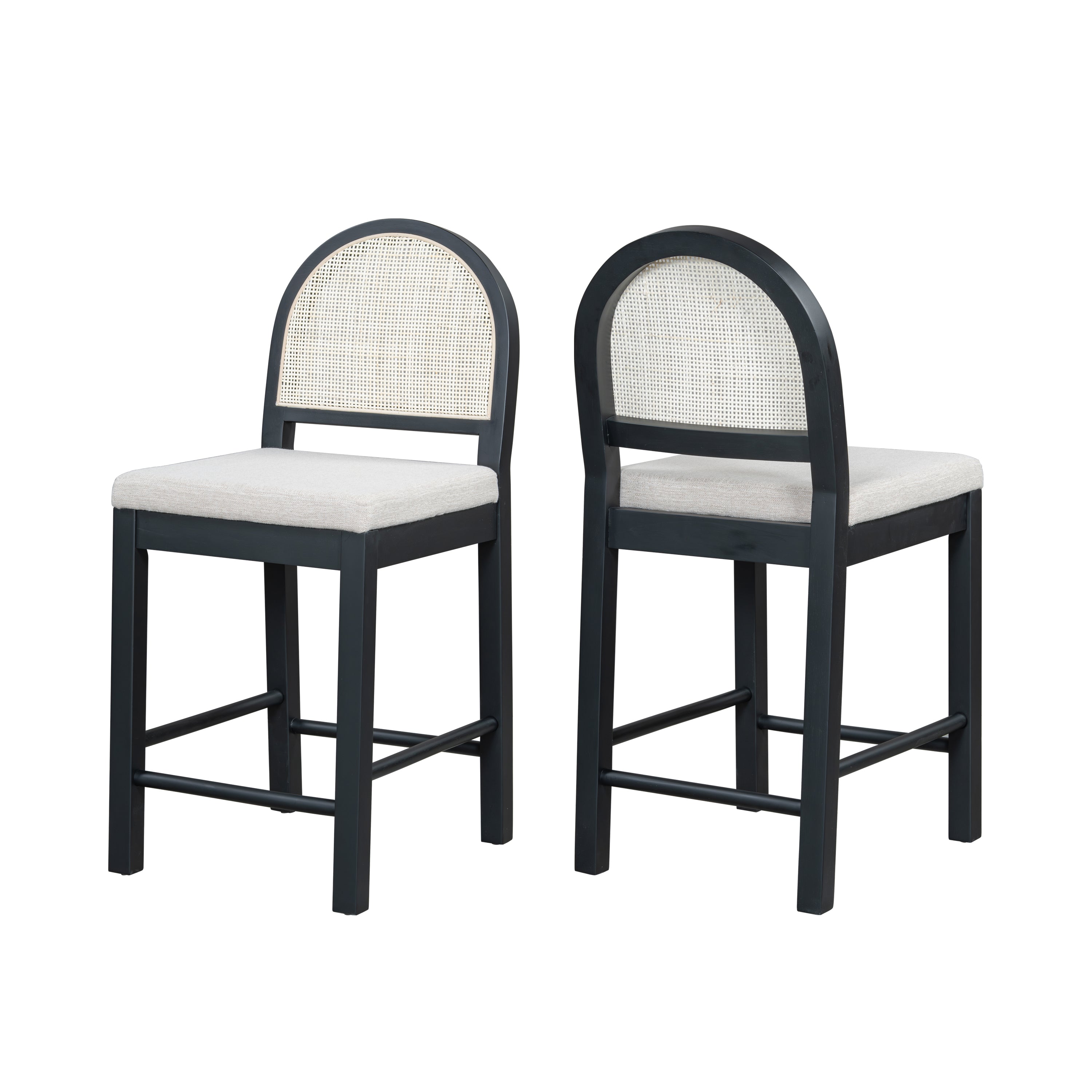 Christopher Knight Home Kinich Boho Rubberwood Rattan Upholstered Counter Stools (Set of 2), Black/Gray