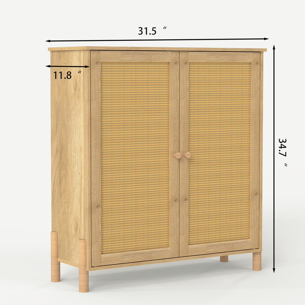 GDFStudio Elise Mid Century Modern Storage Cabinet with Woven Rattan Doors and Adjustable Shelves, Natural