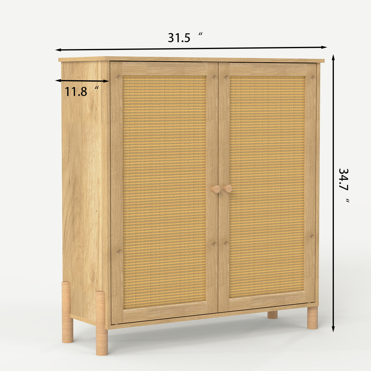 GDFStudio Elise Mid Century Modern Storage Cabinet with Woven Rattan Doors and Adjustable Shelves, Natural