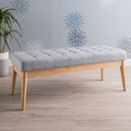 Christopher Knight Home Mid-Century Modern Tufted Upholstered Bench with Birch Wood Legs