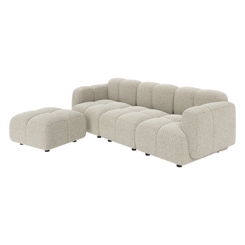 Christopher Knight Home Camden Modern 90" 3-Seater Boucle Fabric L-Shaped Sectional Sofa with Movable Ottoman