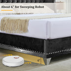 Christopher Knight Home Modern Velvet Wingback Tufted Platform Bed with Nailhead Trim and Silver Legs