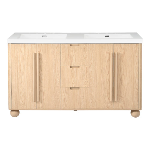 Christopher Knight Home Ashton Modern Wood 59.1" Double Bathroom Vanity with Resin Sinks, Doors & Drawers, Wood