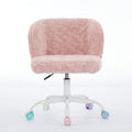 GDFStudio Zereth Modern Swivel Faux Fur Upholstered Office Chair with Adjustable Height, Pink