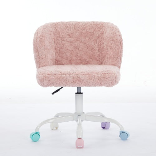 GDFStudio Zereth Modern Swivel Faux Fur Upholstered Office Chair with Adjustable Height, Pink