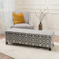 Storage Bench Ottoman with Hidden Storage & Geometric Gray-White Upholstery