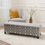 Storage Bench Ottoman with Hidden Storage & Geometric Gray-White Upholstery