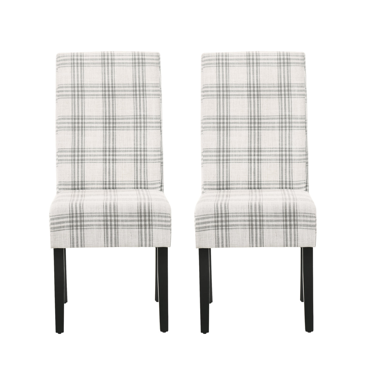GDFStudio Thurber Contemporary Upholstered Gray Dining Chairs (Set of 2), Plaid