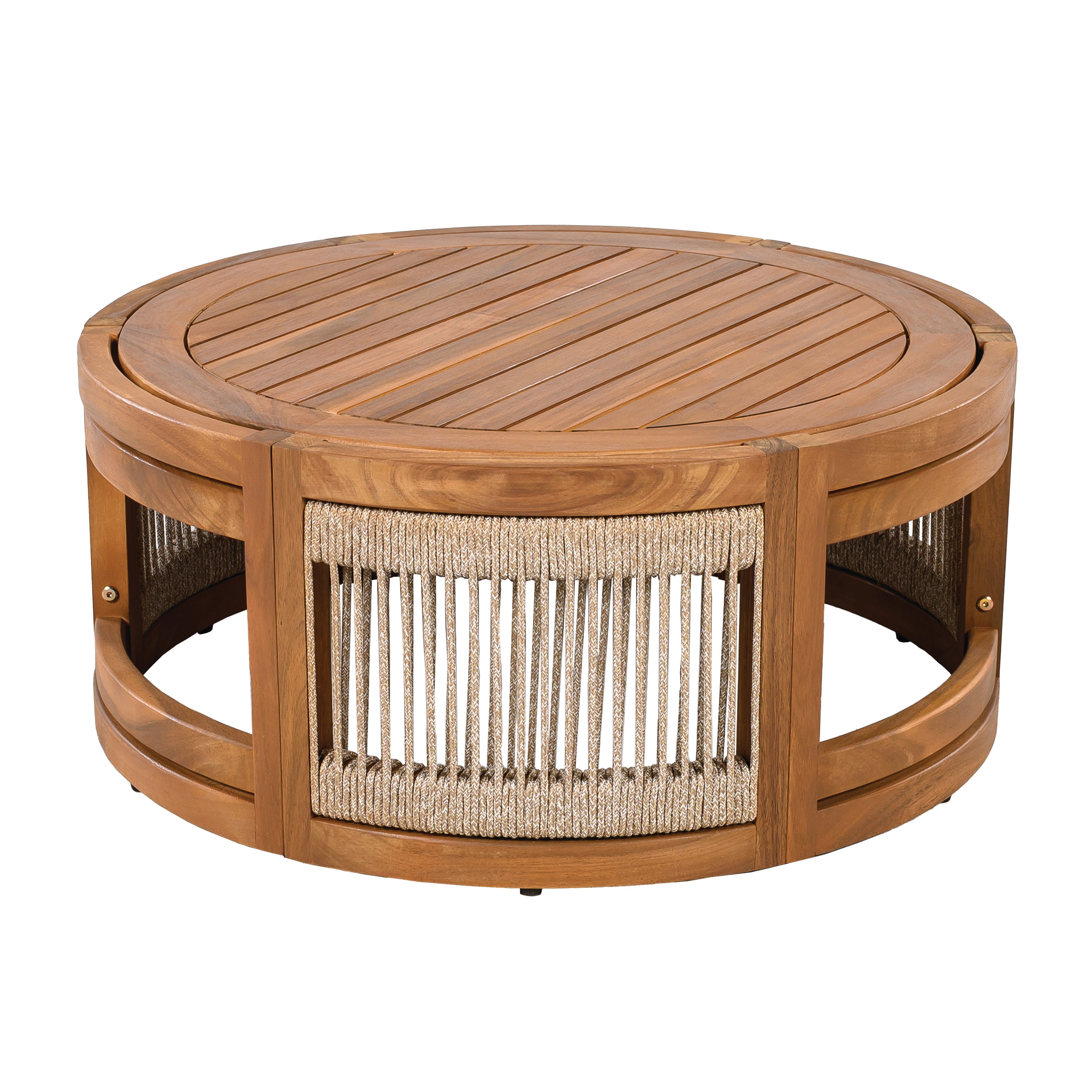 Christopher Knight Home Caryl Outdoor Acacia Wood Coffee Table with Handwoven Rope Accents and Slatted Design, Teak