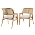 Christopher Knight Home Charlotte Mid-Century Modern Upholstered Dining Chairs with Natural Rattan Cane Back (Set of 2), Natural/Beige
